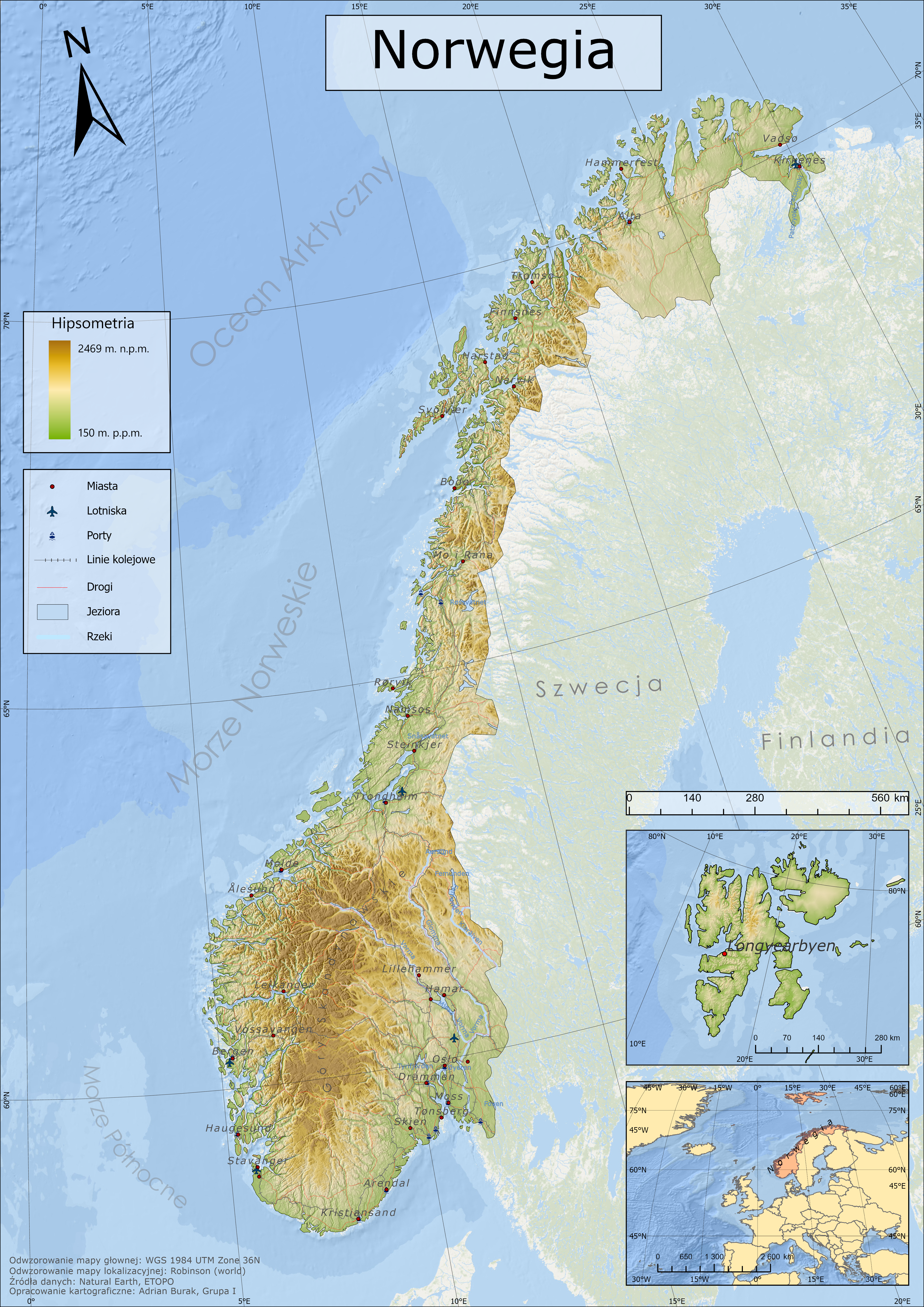 Physical Map of Norway